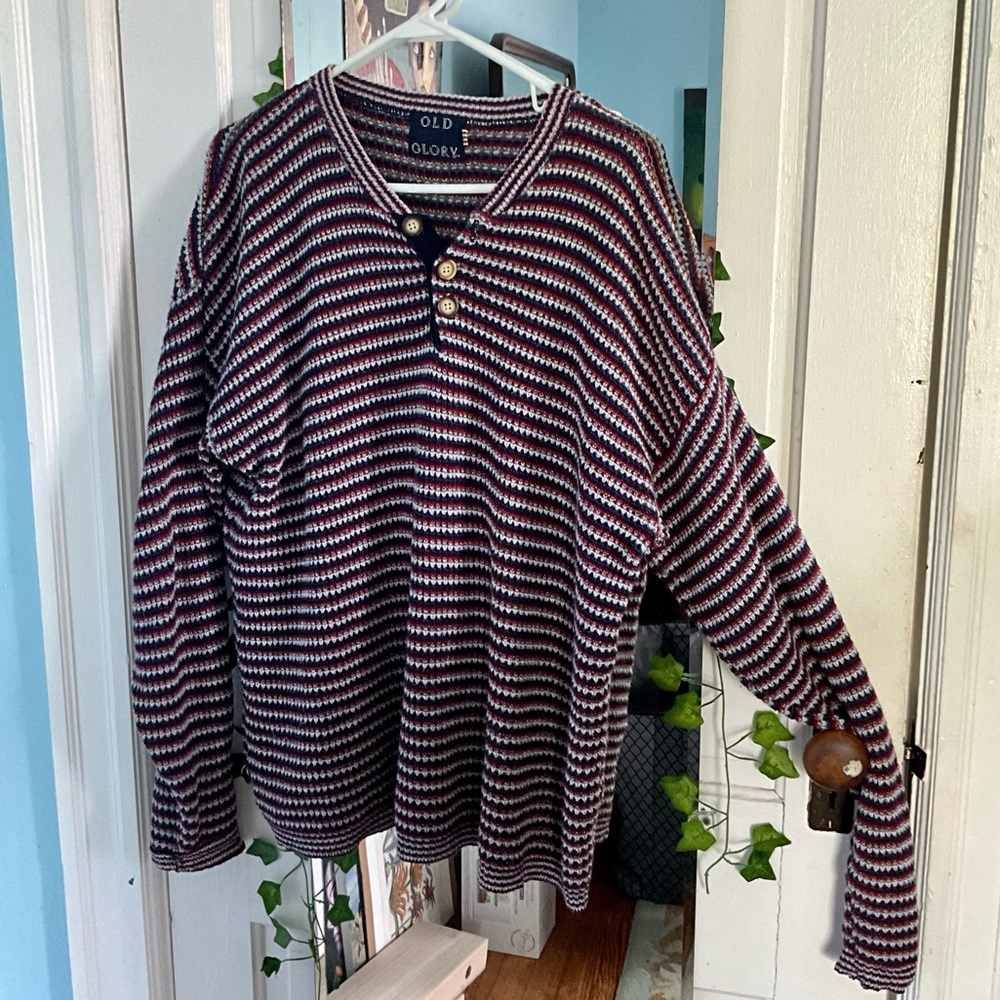 Old Glory knit sweater, red white and blue